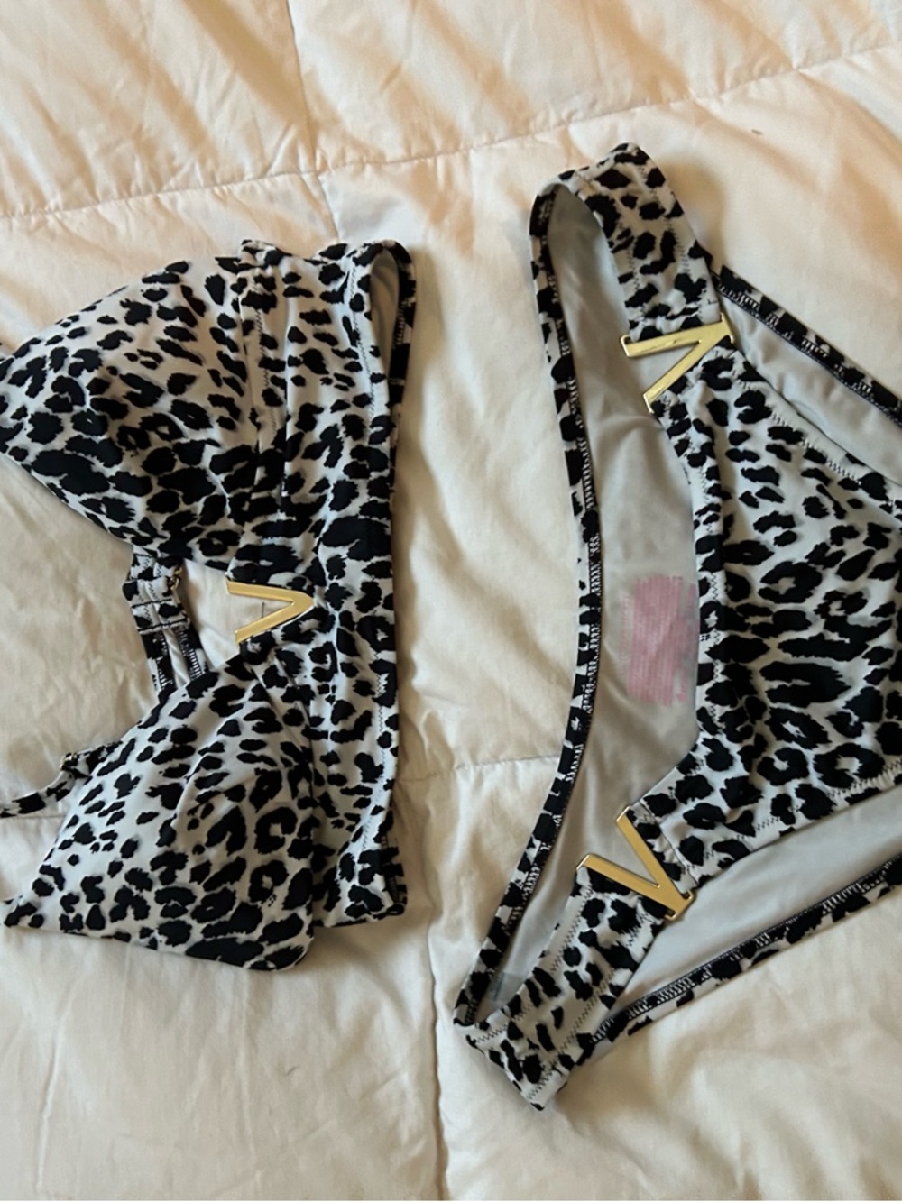 Victoria's Secret Black and White Leopard Print Bikini Set